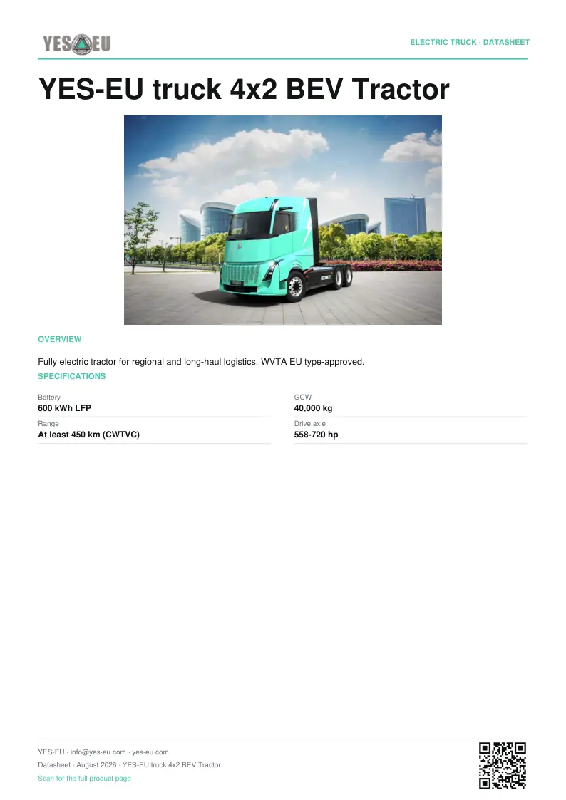 Preview of YES-EU truck 4x2 BEV Tractor datasheet (PDF)