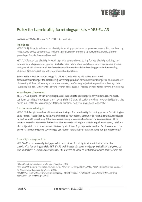 Preview of Internal policy for sustainable business practices (Norwegian)