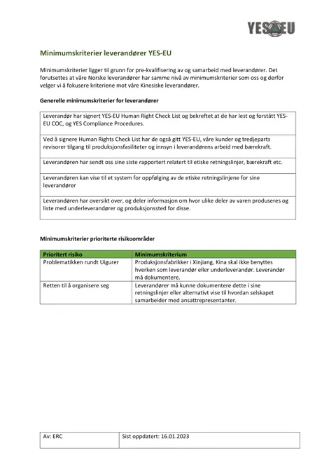 Preview of Minimum supplier criteria (Norwegian)