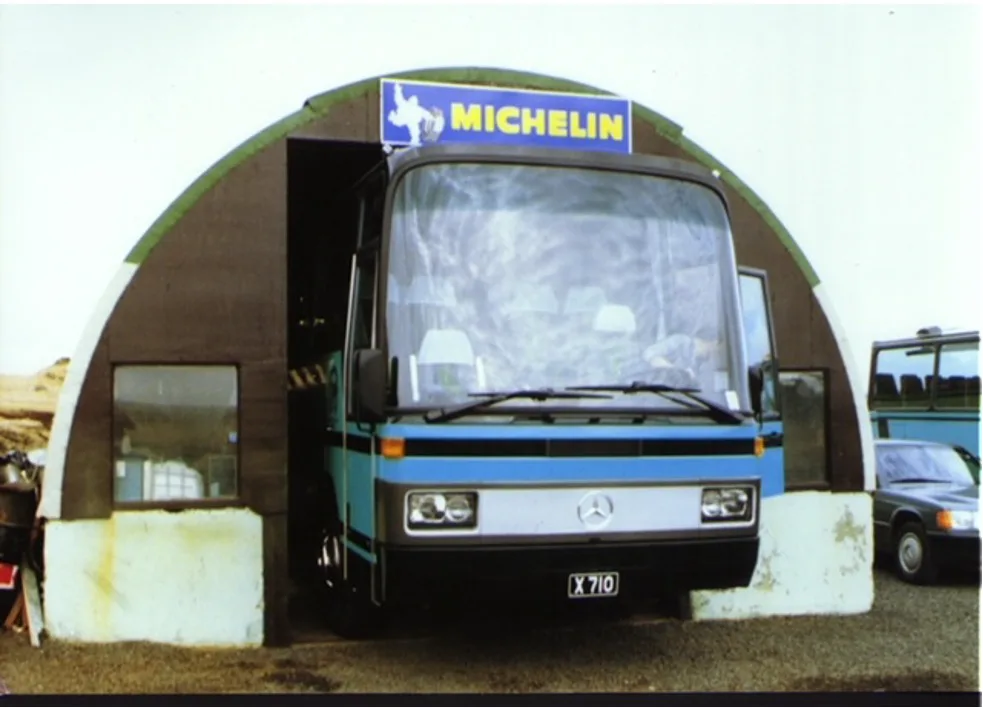 Early Gudmundur Tyrfingsson bus in a workshop bought from the US Army