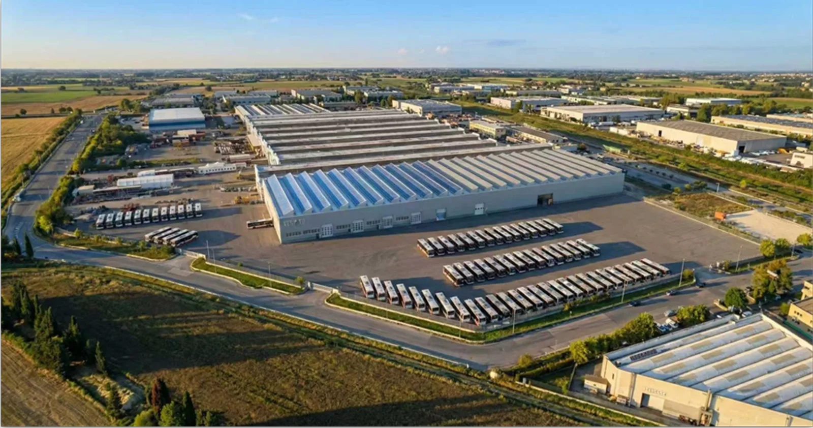 Aerial view of the YES-EU industrial plant in Collesalvetti, Livorno, Italy